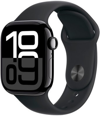 Apple Watch Series 10  Jet Black Case with Black Sport Band M/L 